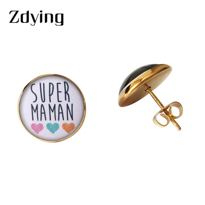 ZDYING Fashion Super Maman Stud Earrings French Letter Pattern Glass Dome Earrings Ear Studs Jewelry Mother's Gift SU004
ZDYING Fashion Super Maman Stud Earrings French Letter Pattern Glass Dome Earrings Ear Studs Jewelry Mother's Gift SU004