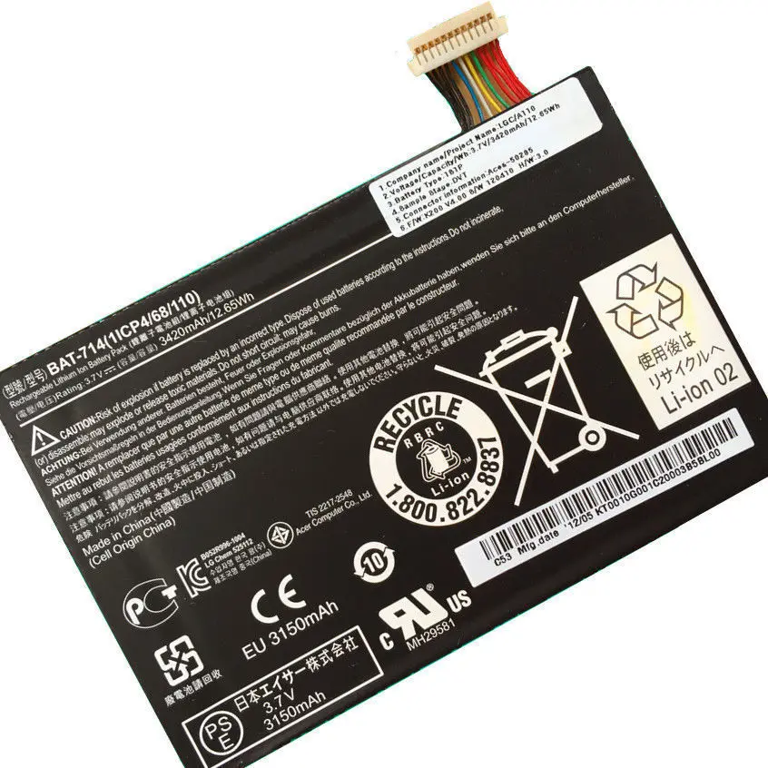 New Genuine tablet Battery for Acer Iconia A110 series BAT-714, (1ICP4/68/110), KT.0010G.001 3.7V 3420mAh
New Genuine tablet Battery for Acer Iconia A110 series BAT-714, (1ICP4/68/110), KT.0010G.001 3.7V 3420mAh