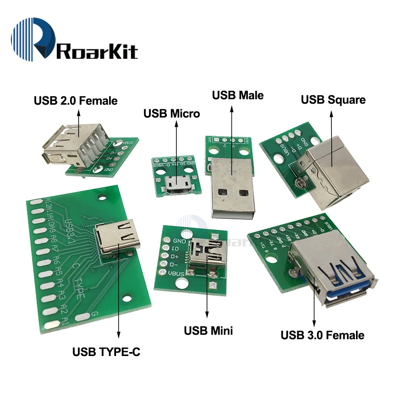 

USB Male Connector / MINI MICRO USB to DIP Adapter Board 2.54mm 5pin Female Connector B Type-C USB2.0 3.0 Female PCB Converter