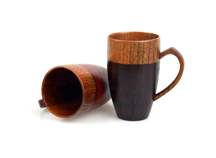Set of 2 Natural Wood Cups Mugs with Handle Wooden Couples Mugs Coffee TeaMilkJuiceWater Mugs Drinkware Handcraft Wood Gifts (5)
