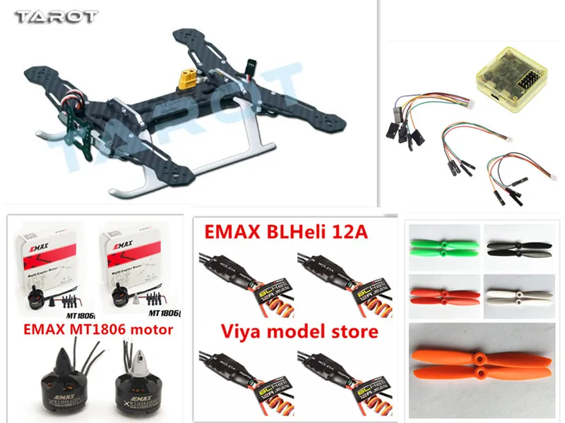 

New Tarot 250 QAV Carbon Fiber Quadcopter TL250A with Emax MT1806 Motor & BLHeli 12A ESC & CC3D Flight Controller for FPV