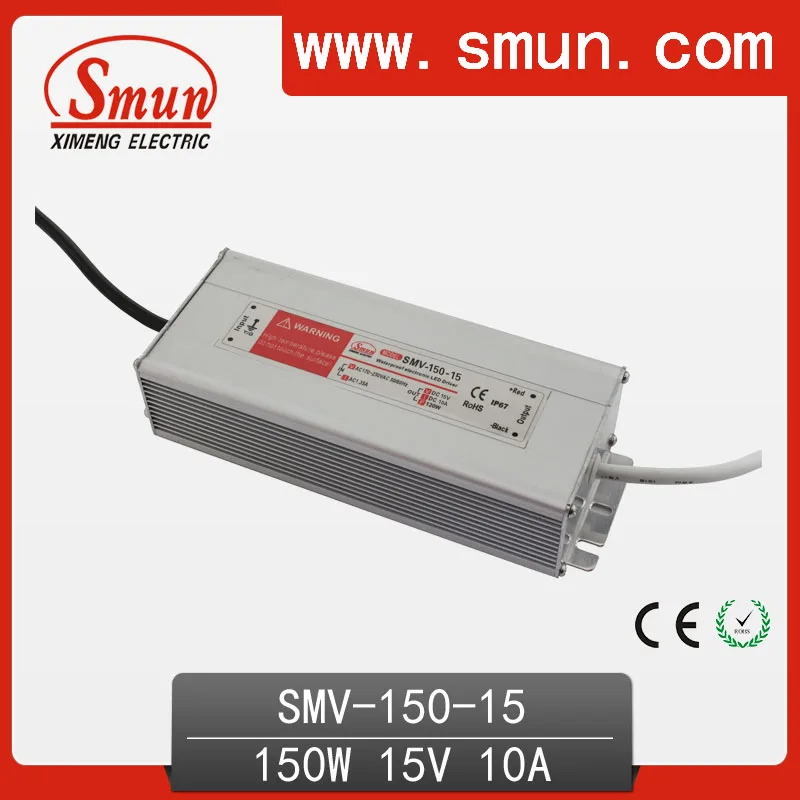 

150W 15V 10A Outdoor Waterproof IP67 Switching Led Driver Led Power Supply With CE RoHS SMV-150-15