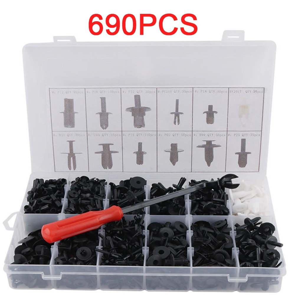 690PCS 10mm Auto Vehicle Car Fastener Retainer Clips Hole Plastic Rivets Push Engine Cover Fender Bumper Door Trim Panel Clips
690PCS 10mm Auto Vehicle Car Fastener Retainer Clips Hole Plastic Rivets Push Engine Cover Fender Bumper Door Trim Panel Clips