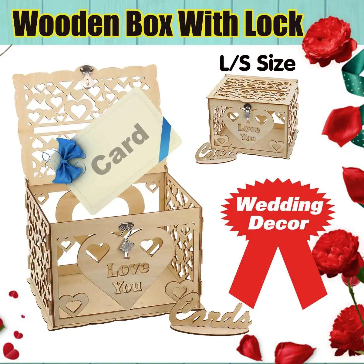 s/l size diy wedding gift card box wooden money greeting card