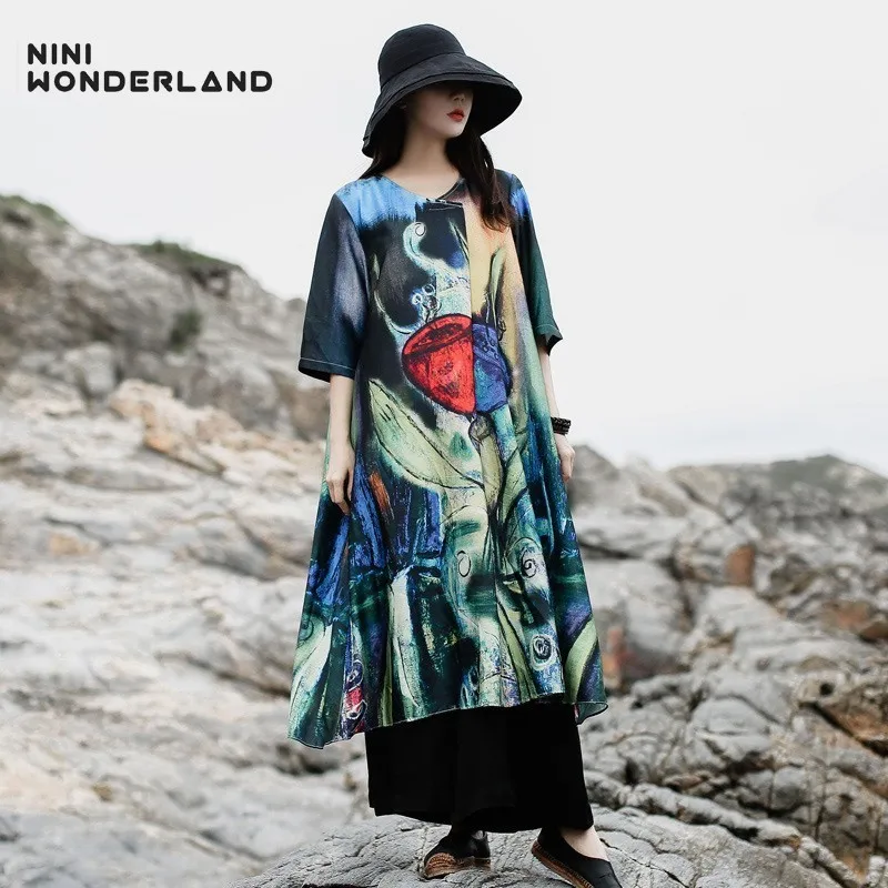NINI WONDERLAND Summer Print Fashion Dress 2019 Women VNeck Vintage Dresses Loose Female Half Sleeve Casual Dress Big Size Brief
NINI WONDERLAND Summer Print Fashion Dress 2019 Women VNeck Vintage Dresses Loose Female Half Sleeve Casual Dress Big Size Brief