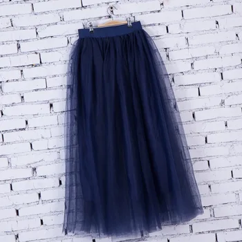 

FOLOBE Navy Blue 4-Layer 100cm Tulle Maxi Long Skirts Puffy Womens Girls Underskirt Formal Party Prom Petticoat TT006