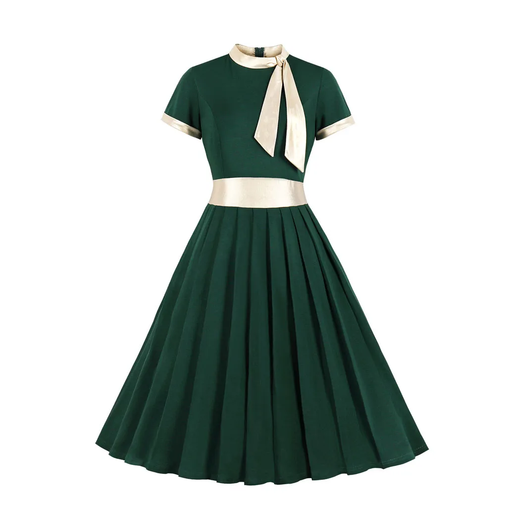Plus Size Dress Women Elegant Womens Fashion vintage Bow Stand Neck Patchwork Pleated Midi Party Office Dress Vestidos Mujer #B
Plus Size Dress Women Elegant Womens Fashion vintage Bow Stand Neck Patchwork Pleated Midi Party Office Dress Vestidos Mujer #B