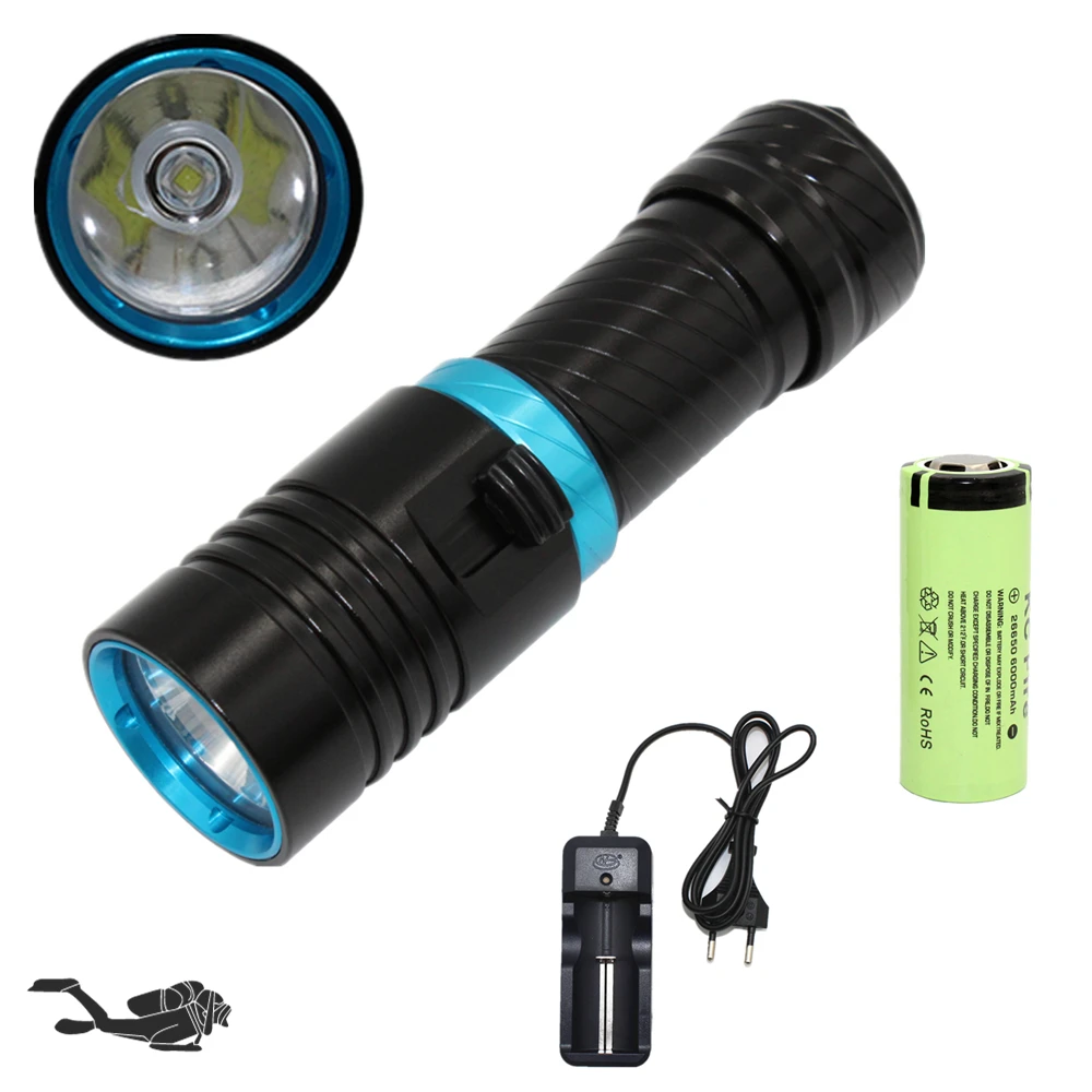 Tactical Underwater Diving Light Waterproof L2 LED Dive Flashlight XM-L2 Aluminum Torch Lamp + 26650 Battery + AC Charger
Tactical Underwater Diving Light Waterproof L2 LED Dive Flashlight XM-L2 Aluminum Torch Lamp + 26650 Battery + AC Charger