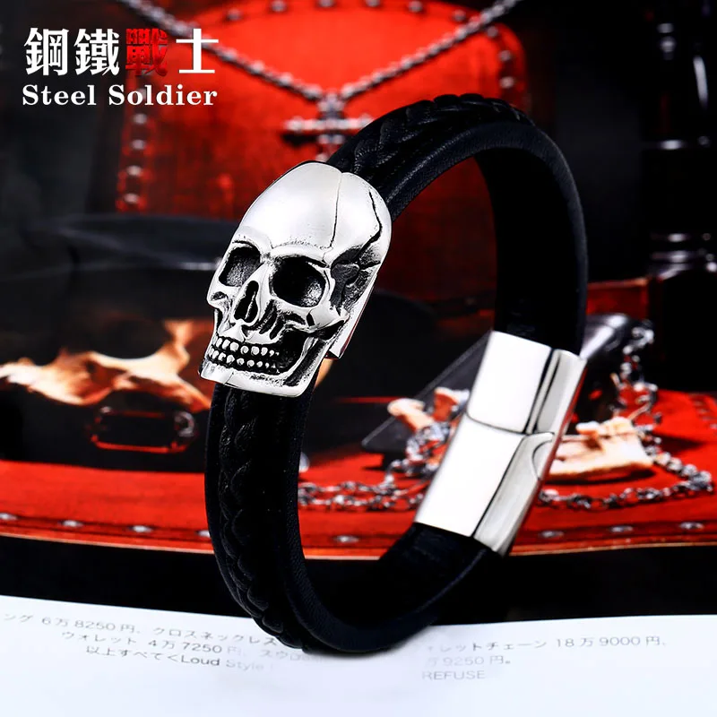 Steel soldier Wholesale Drop Ship Punk rcok biker Skull Leather Bracelet Bangle For Man stainless steel skeleton
Steel soldier Wholesale Drop Ship Punk rcok biker Skull Leather Bracelet Bangle For Man stainless steel skeleton