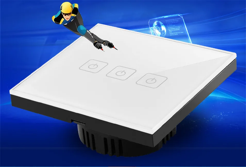 EU UK Type Eruiklink Touch Switch 1 Gang 2 Gang 3 Gang 1 Way,Crystal Glass Switch Panel, Single FireWire Touch Sense Wall Switch-1