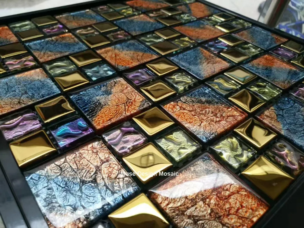 2017 Iridescent seven color symphony gold electroplate crystal glass mosaic tiles for kitchen backsplash decoration bathroom
2017 Iridescent seven color symphony gold electroplate crystal glass mosaic tiles for kitchen backsplash decoration bathroom