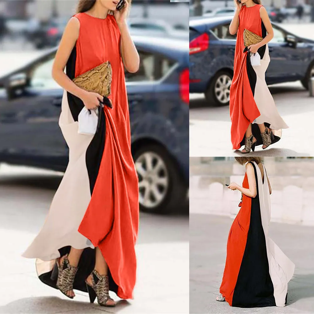 Womens Stylish Round Collar Splice Sleeveless Dress Fashion Long Section Dress robe femme longue adult long party dress #4
Womens Stylish Round Collar Splice Sleeveless Dress Fashion Long Section Dress robe femme longue adult long party dress #4