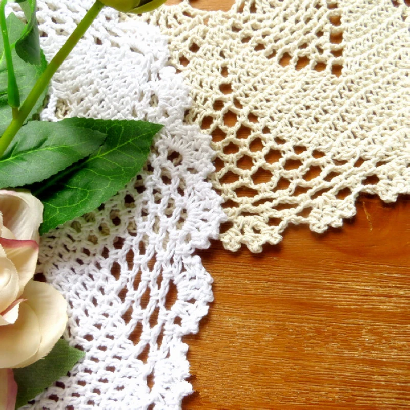1pc Round Hand Crochet Floral Lace Hollow Table Mat Cloth Doily Coaster Cotton Blend