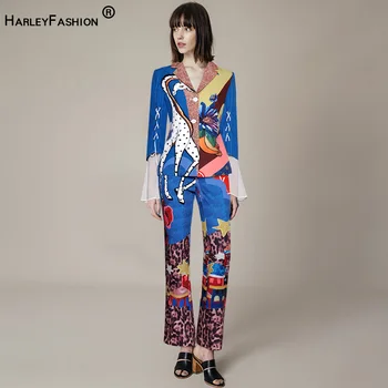 HarleyFashion Newest Style Lady suit Cartoon Print Bell sleeve Tie Slim Office High Quality Twin Set 
HarleyFashion Newest Style Lady suit Cartoon Print Bell sleeve Tie Slim Office High Quality Twin Set