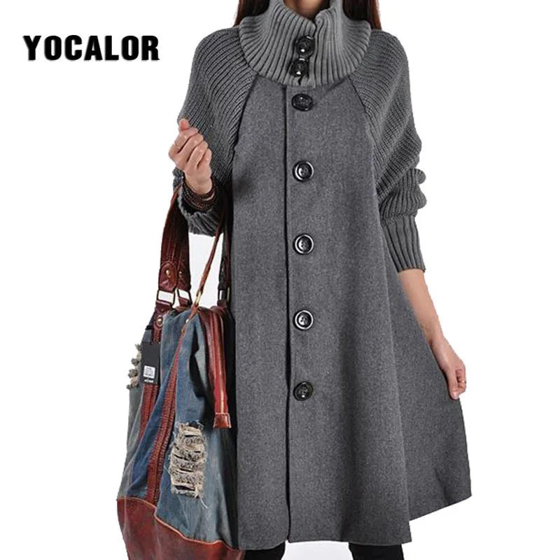 

YOCALOR Long Female Jacket Overcoat Cloak Windbreaker Loose Winter Wool Coat Women Autumn Manteau Femme Hiver Cape Warm Tweed