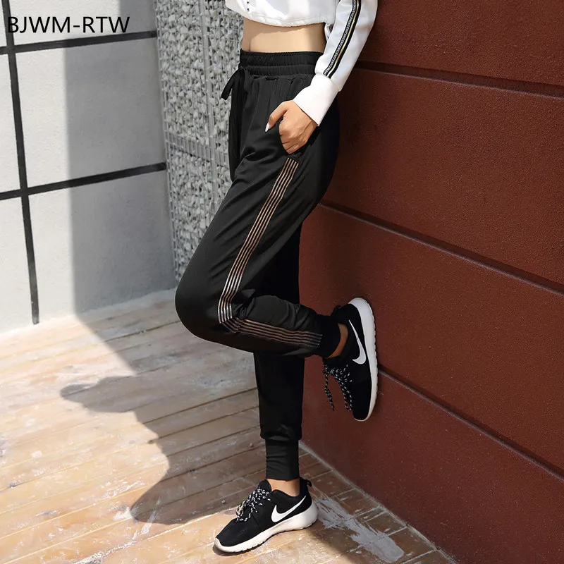 Side Transparent Elastic Mesh Stitching Elastic Waist Drawstring Shrink Cuff Sport Pants Women Yoga Pants Black Running Pants
Side Transparent Elastic Mesh Stitching Elastic Waist Drawstring Shrink Cuff Sport Pants Women Yoga Pants Black Running Pants