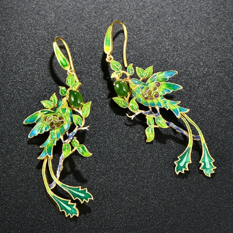 FREE SHIPPING Beautiful Vivid Green/ Blue Phoenix Cloisonne Hand-crafted S925 Silver Earrings
FREE SHIPPING Beautiful Vivid Green/ Blue Phoenix Cloisonne Hand-crafted S925 Silver Earrings