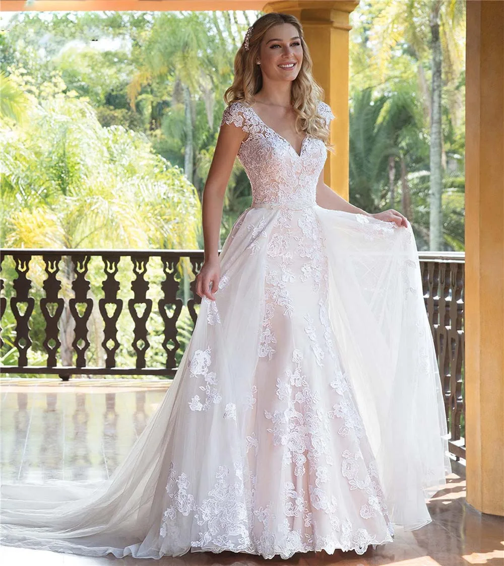 Eightale Wedding Dress with Detachable Skirt Tulle Lace Appliques Sexy V Neck Cap Sleeve Wedding Dresses Bridal Gowns 2019
Eightale Wedding Dress with Detachable Skirt Tulle Lace Appliques Sexy V Neck Cap Sleeve Wedding Dresses Bridal Gowns 2019