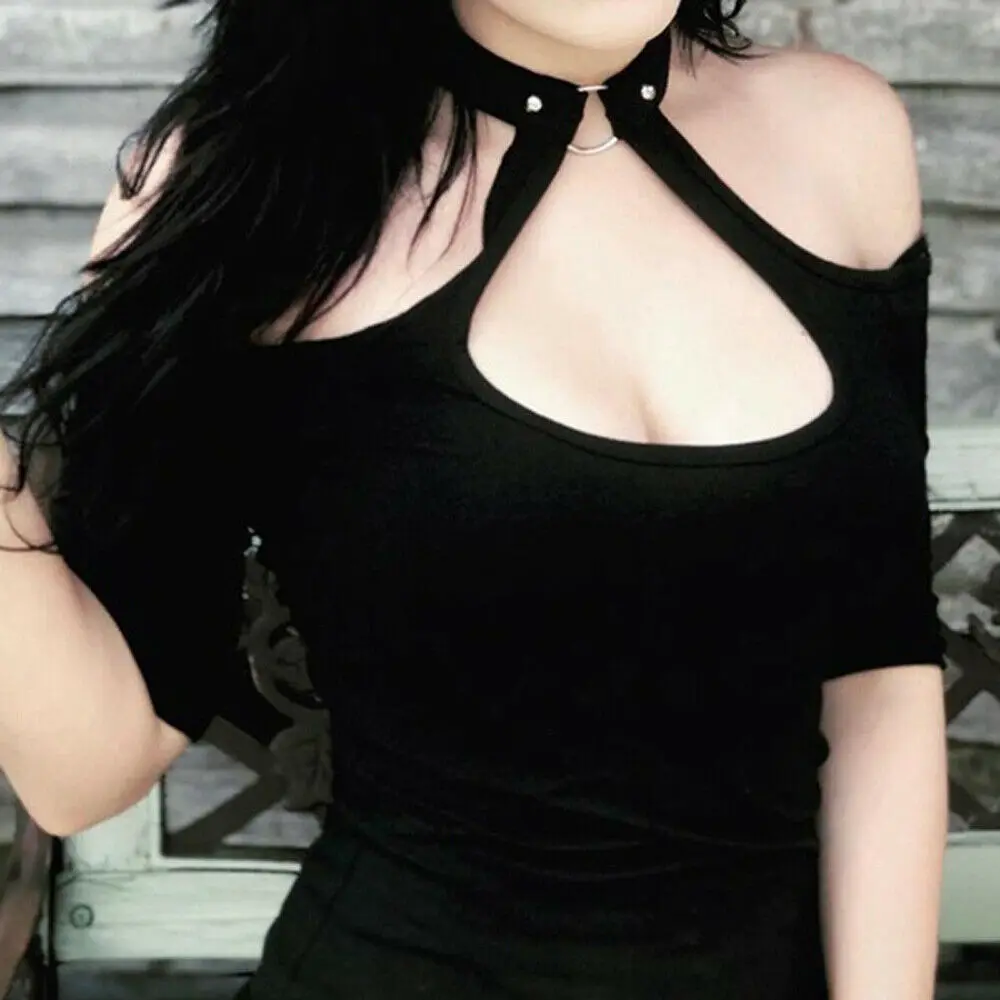 New Women Off Shoulder T-Shirts Chain Punk Gothic tshirts Swag Girls Summer Short Sleeve Tops New Lady Halter Neck Tees 2019
New Women Off Shoulder T-Shirts Chain Punk Gothic tshirts Swag Girls Summer Short Sleeve Tops New Lady Halter Neck Tees 2019