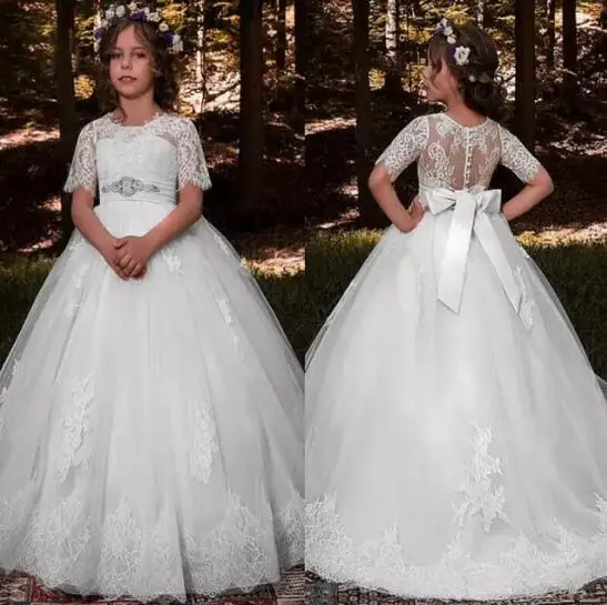 White Ivory Flower Girls Dresses Kids Formal Wear Lace Appliques Sheer Sleeves First Communion Gown Custom Made Size
White Ivory Flower Girls Dresses Kids Formal Wear Lace Appliques Sheer Sleeves First Communion Gown Custom Made Size