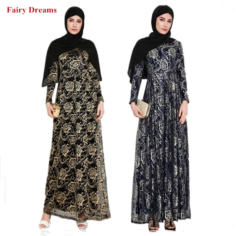 Women's Abaya Golden Lace Flowers Islamic Clothing Hijab Long Dresses Maxi Muslim Dress Bangladesh Kaftan Dubai Turkey Robe 2019
Women's Abaya Golden Lace Flowers Islamic Clothing Hijab Long Dresses Maxi Muslim Dress Bangladesh Kaftan Dubai Turkey Robe 2019