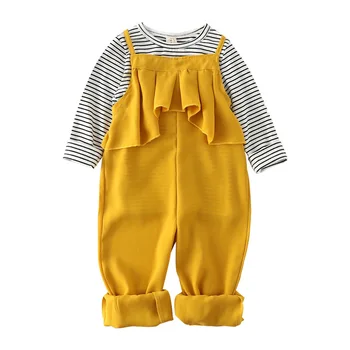 Casual kids girls clothing set autumn tan ruffles overalls+black white shirt 2pcs set 2-6y school girls daily oufit
Casual kids girls clothing set autumn tan ruffles overalls+black white shirt 2pcs set 2-6y school girls daily oufit
