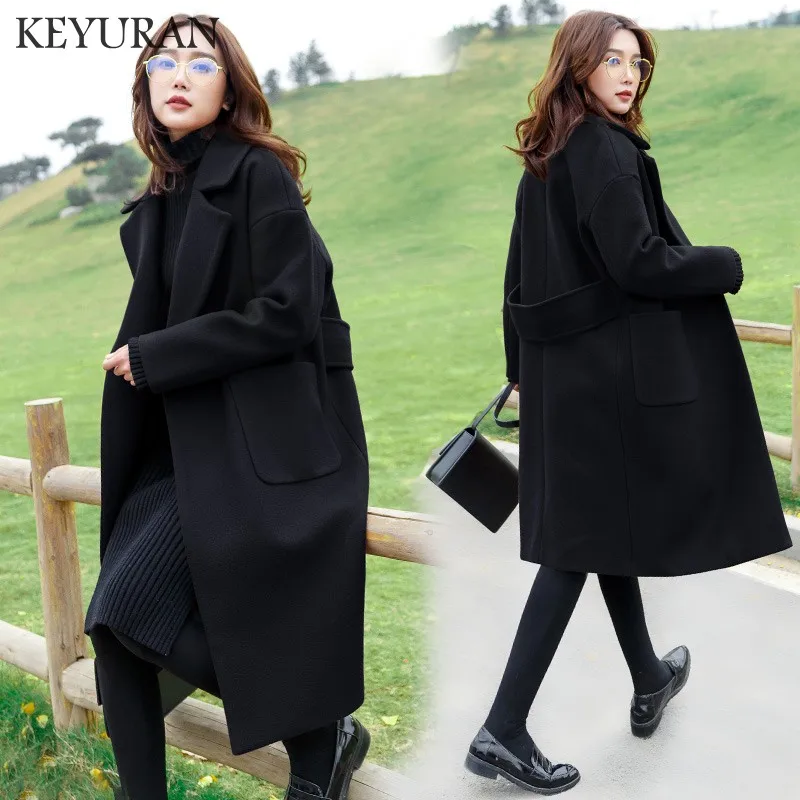 2019 New Autumn Winter Black topcoat Women Wool Blend Coat Womens Lapel Woolen Coat Jacket Female Long Sleeve Overcoat Outwear
2019 New Autumn Winter Black topcoat Women Wool Blend Coat Womens Lapel Woolen Coat Jacket Female Long Sleeve Overcoat Outwear