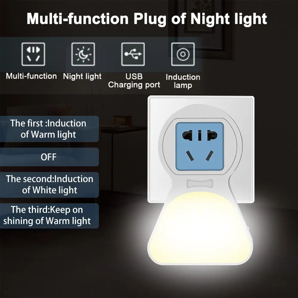 LED sensor lamp LED Night light USB Warm Cool Adapter Charging Socket Room Multi-function sensor light EU Plug#40
LED sensor lamp LED Night light USB Warm Cool Adapter Charging Socket Room Multi-function sensor light EU Plug#40