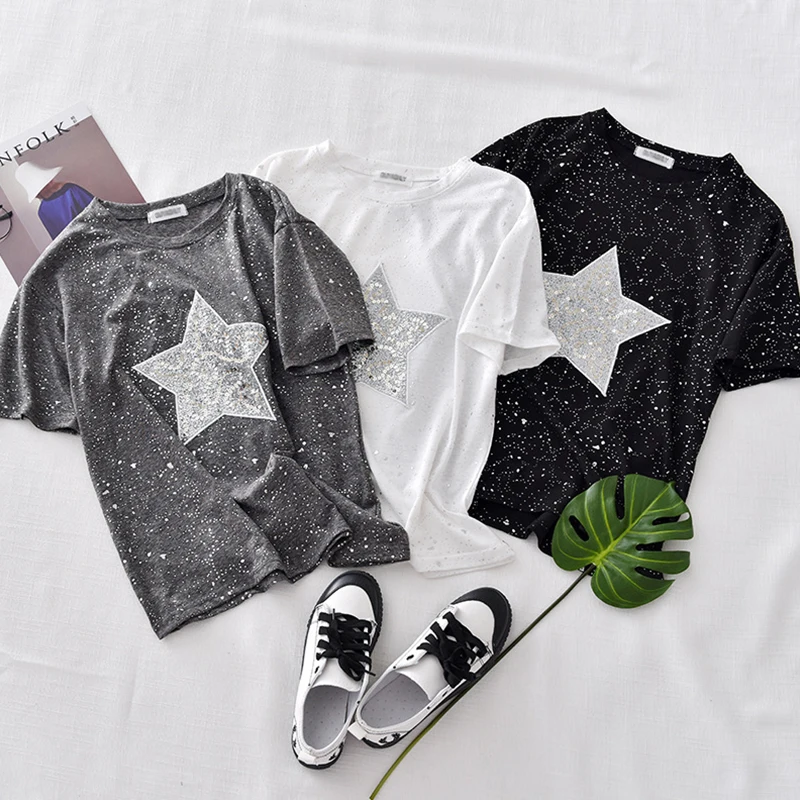 2019 Summer Fashion Women T-shirts Female Shiny Star Patterns With Sequined Plus Size Ladies T Shirt Loose Casual Tops Tee Shirt
2019 Summer Fashion Women T-shirts Female Shiny Star Patterns With Sequined Plus Size Ladies T Shirt Loose Casual Tops Tee Shirt