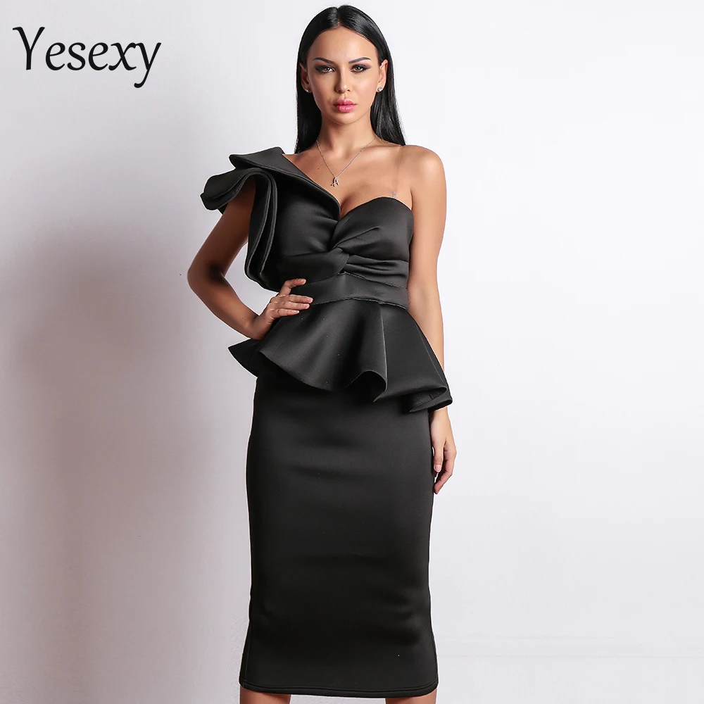 

Yesexy 2019 Sexy Spring and Summer One-Shoulder Backless Dresses Female Elegant Ruffle Mermaid Dress TB0020-2