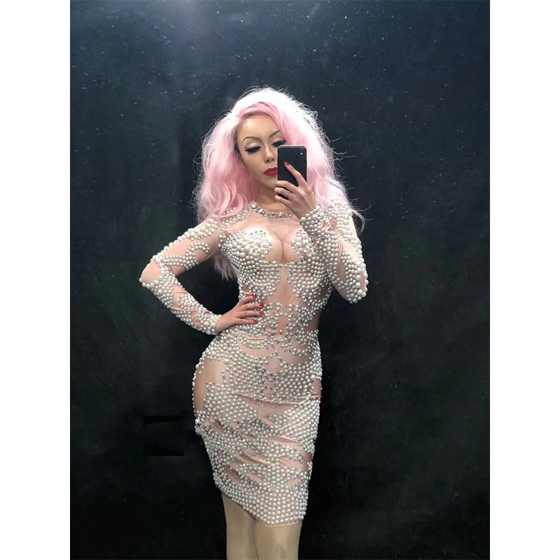 Woman Prom Wear Pearl Nightclub Dress One Piece Bodysuit Sexy Crystal Design Wedding Dj Female Singer Dance Costume
Woman Prom Wear Pearl Nightclub Dress One Piece Bodysuit Sexy Crystal Design Wedding Dj Female Singer Dance Costume