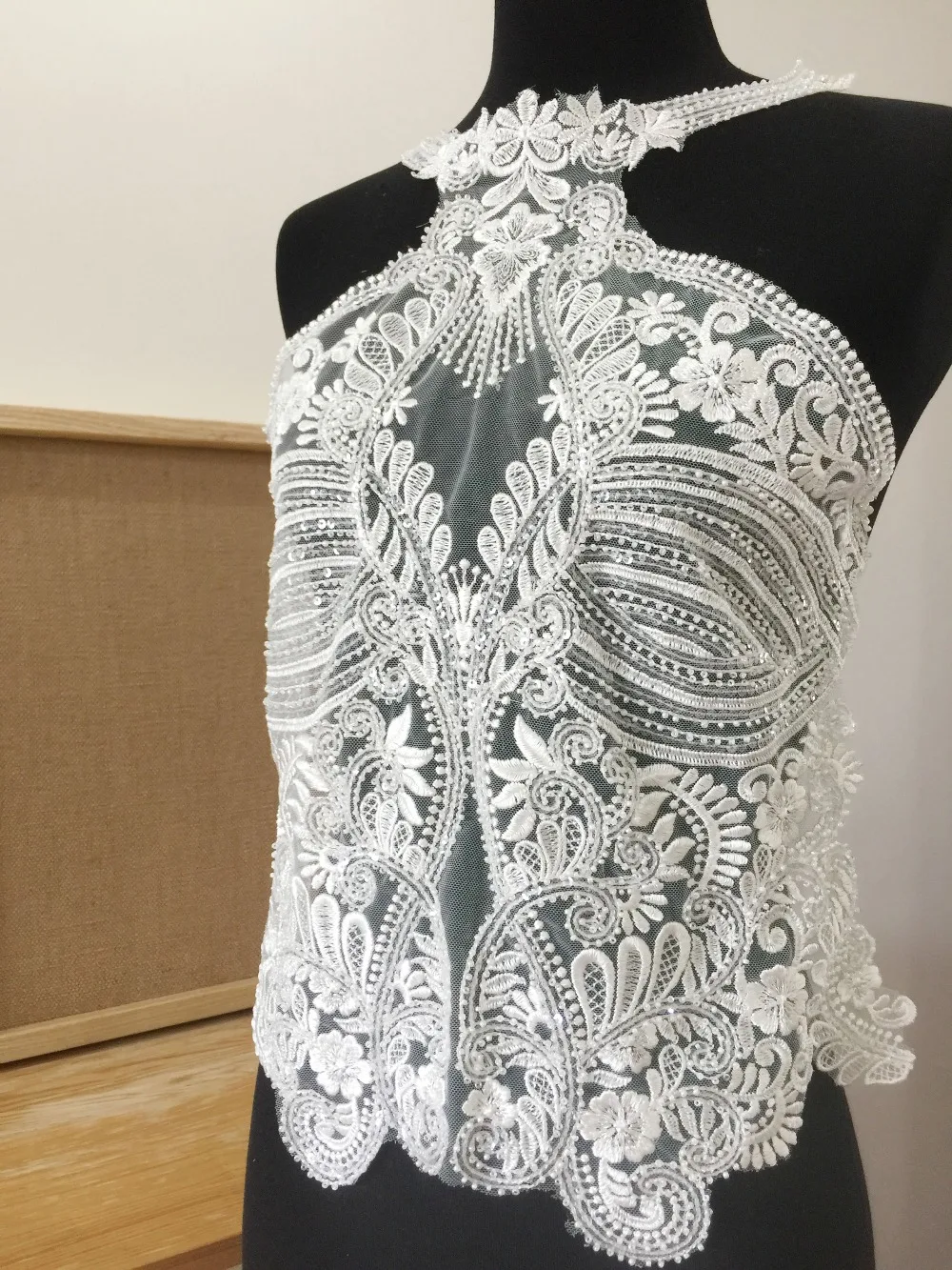 Exquisite 3D Heavily Bead Bodice Lace Applique for Haute Couture , Bridal Gown Illusion Back Applique Wedding Motif 44 x 30 cm
Exquisite 3D Heavily Bead Bodice Lace Applique for Haute Couture , Bridal Gown Illusion Back Applique Wedding Motif 44 x 30 cm