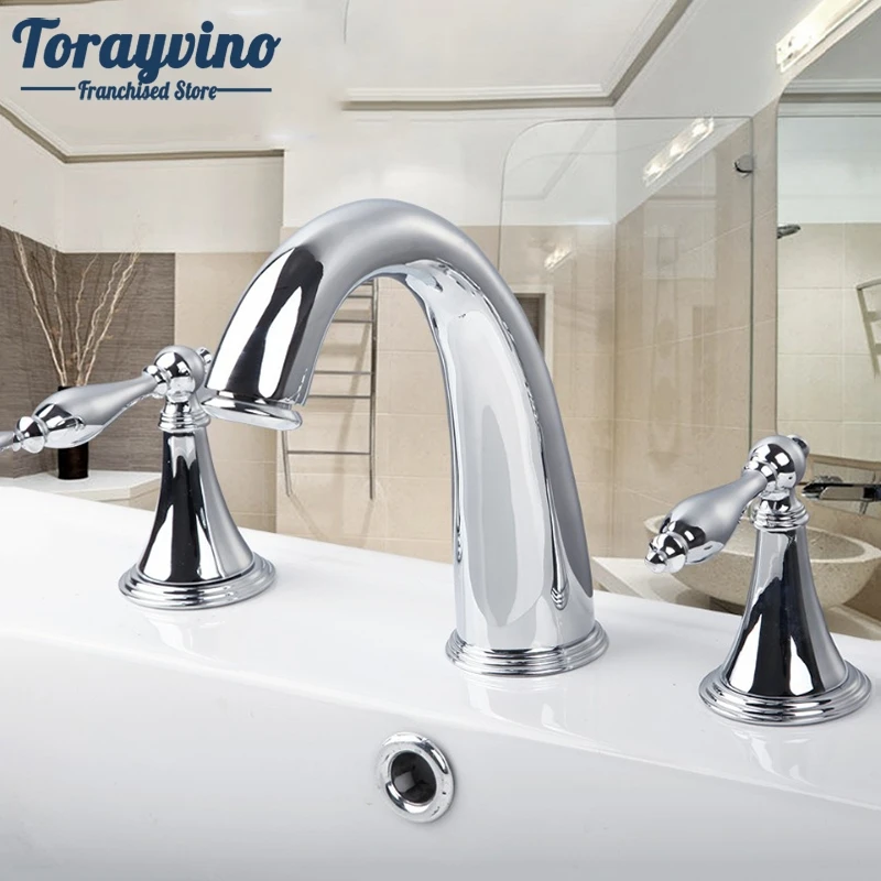 

Torayvino 3 Piece sink Faucet Spray Chrome Tap 2 Handle Waterfall Bathroom Basin Sink taps 2 holes deck mounted Mixer Faucets