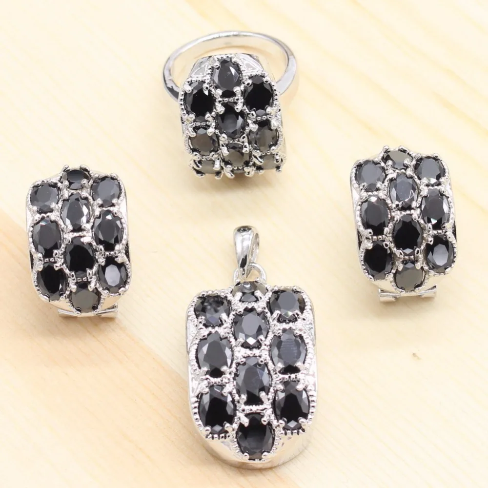 925 Silver Bridal Jewelry Sets For Women Black Cubic Zirconia Necklace Pendant Stud Earrings Rings Sets
925 Silver Bridal Jewelry Sets For Women Black Cubic Zirconia Necklace Pendant Stud Earrings Rings Sets