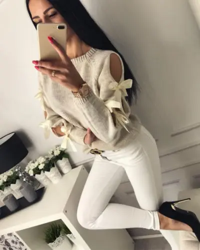 New Brand Fashion Women`s Bow Hollow out Long Sleeve Sweater Pullover Loose Tops Knitwear
New Brand Fashion Women`s Bow Hollow out Long Sleeve Sweater Pullover Loose Tops Knitwear