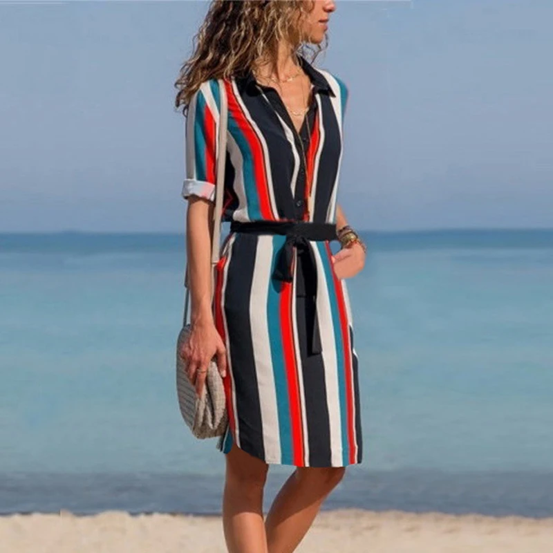 DeRuiLaDy Women Summer Striped Shirt Dress Ladies Casual Long Sleeve Loose Beach Dresses 2018 Autumn Fashion Print Dress Vestido
DeRuiLaDy Women Summer Striped Shirt Dress Ladies Casual Long Sleeve Loose Beach Dresses 2018 Autumn Fashion Print Dress Vestido