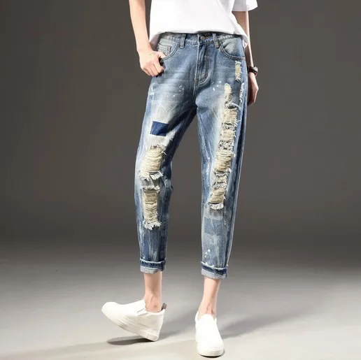 Female Elastic Waist Pants Jeans Woman Ankle Length Blue Ripped Jeans For Women Sexy Knee Holes Jeans Trouser Plus Size 7XL 6XL
Female Elastic Waist Pants Jeans Woman Ankle Length Blue Ripped Jeans For Women Sexy Knee Holes Jeans Trouser Plus Size 7XL 6XL