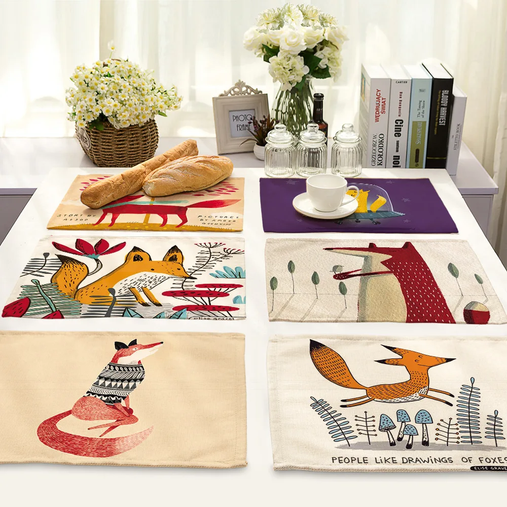 Cartoon animal fox pattern placemats for kitchen table cotton linen table mat for dining table kitchen decoration accessories
Cartoon animal fox pattern placemats for kitchen table cotton linen table mat for dining table kitchen decoration accessories