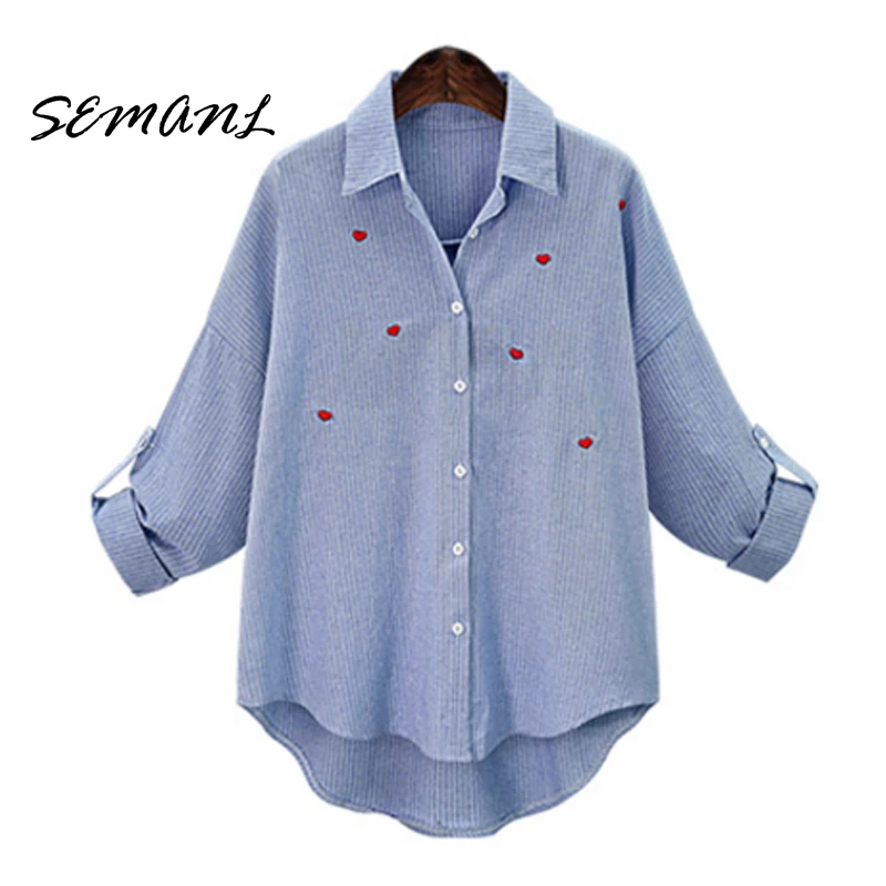 2018 Spring European Style Plus Size 5XL Women Long Sleeve Blouse Loose Embroidery Striped Female Tops Blue Color Brand Shirts
2018 Spring European Style Plus Size 5XL Women Long Sleeve Blouse Loose Embroidery Striped Female Tops Blue Color Brand Shirts