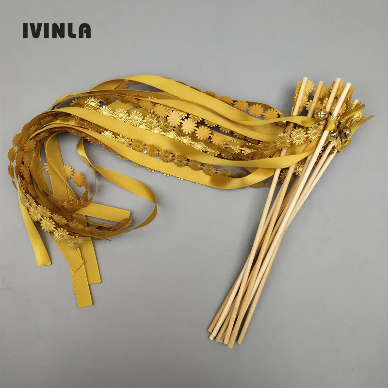 Newest 25pcs/lot gold wedding Ribbon Wands with big gold Bells for wedding party
Newest 25pcs/lot gold wedding Ribbon Wands with big gold Bells for wedding party