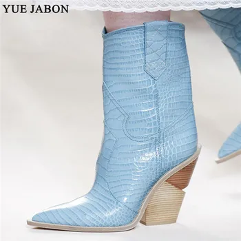 Blue yellow snake skin Women Boots 2019 Western Boots Cool Ladies Cowboy Boots runway design Chunky Wedges heel Mid-calf Boots
Blue yellow snake skin Women Boots 2019 Western Boots Cool Ladies Cowboy Boots runway design Chunky Wedges heel Mid-calf Boots