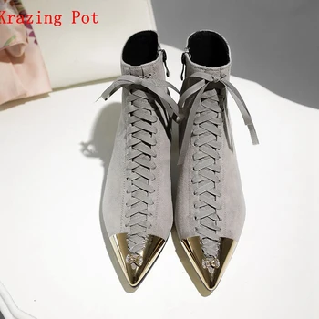 Krazing Pot 2020 new hot sale kid suede pointed metal toe mixed color butterfly-knot med heels European designer ankle boots L25
Krazing Pot 2020 new hot sale kid suede pointed metal toe mixed color butterfly-knot med heels European designer ankle boots L25