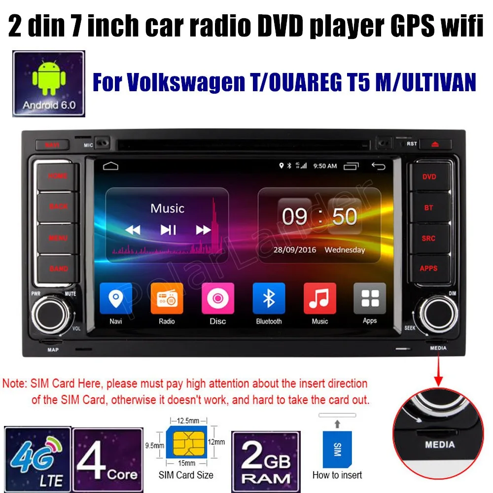 7 дюймов 2 din Android 6 0 четырехъядерный автомобильный dvd-плеер GPS радио для V/olkswagen T/OUAREG