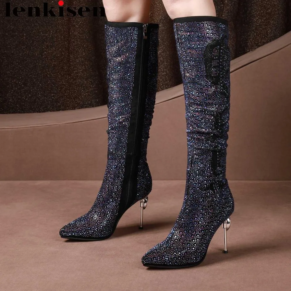 2018 high street fashion colorful glitter crystals kid suede super high thin heels zip big size pointed toe knee-high boots L39
2018 high street fashion colorful glitter crystals kid suede super high thin heels zip big size pointed toe knee-high boots L39
