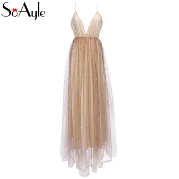 SoAyle Spaghetti Straps 2019 Women Prom Dresses Glitter Tulle Champagne Evening Dresses Backless Fashion Gowns
SoAyle Spaghetti Straps 2019 Women Prom Dresses Glitter Tulle Champagne Evening Dresses Backless Fashion Gowns