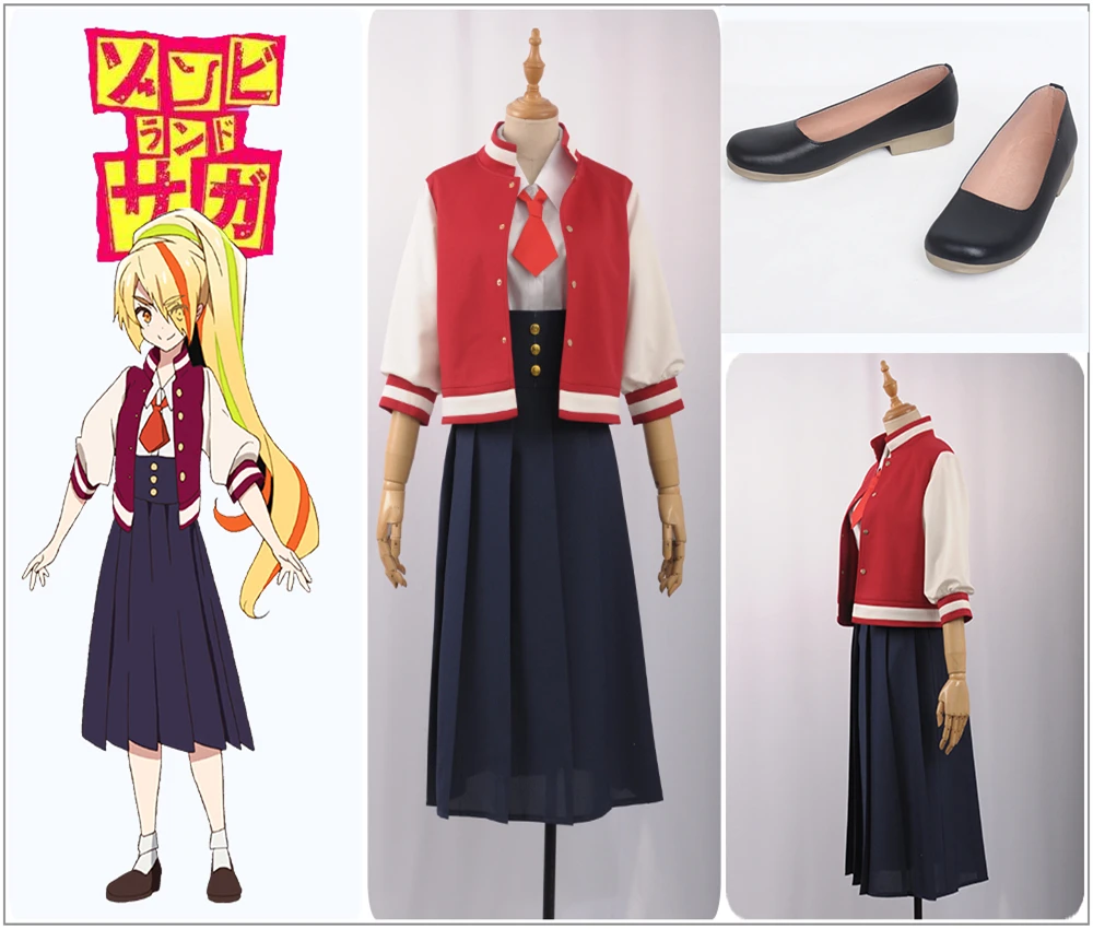 Anime ZOMBIE LAND SAGA Zonbii Ni-go Saki Nikaido Cosplay Costume Custom Girl Red Jacket Blue Empire Skirt Red Tie Shoes Pump
Anime ZOMBIE LAND SAGA Zonbii Ni-go Saki Nikaido Cosplay Costume Custom Girl Red Jacket Blue Empire Skirt Red Tie Shoes Pump