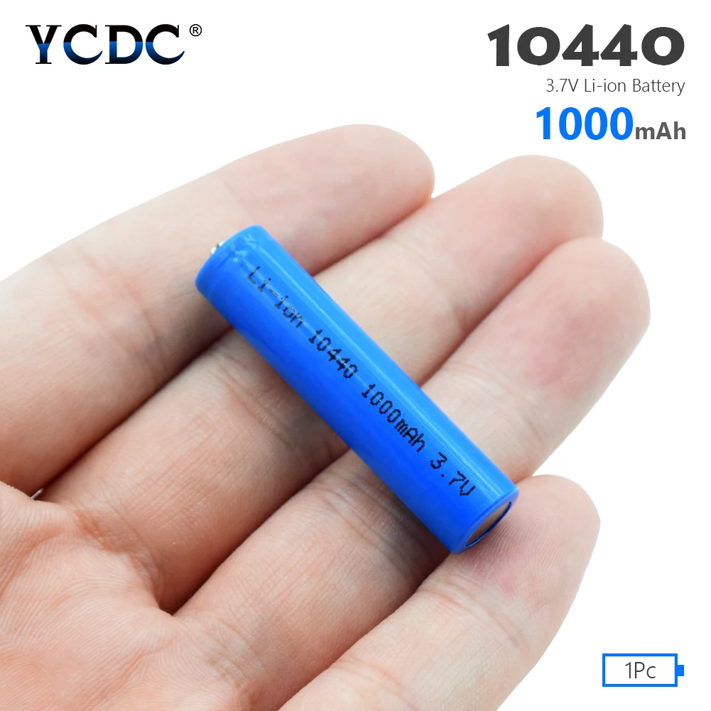 

YCDC 1/2/4Pcs 10440 Battery 1000mAh 3.7V Rechargeable Lithium Li-ion AAA Batteries Button Top