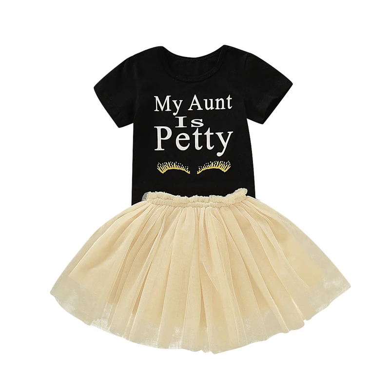 2019 Toddler Kids Baby Girls Clothes Set Summer Short Sleeve Black Letter My Aunt T-shirt Tops Tutu Skirt Costume 2PCS Outfits
2019 Toddler Kids Baby Girls Clothes Set Summer Short Sleeve Black Letter My Aunt T-shirt Tops Tutu Skirt Costume 2PCS Outfits