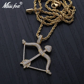 MISSFOX Hip Hop Cute Bow and Arrow Bling 24K Gold Iced Out Micro Pave CZ Stones Men Women Pendants & Rope Chain Necklace Free
MISSFOX Hip Hop Cute Bow and Arrow Bling 24K Gold Iced Out Micro Pave CZ Stones Men Women Pendants & Rope Chain Necklace Free