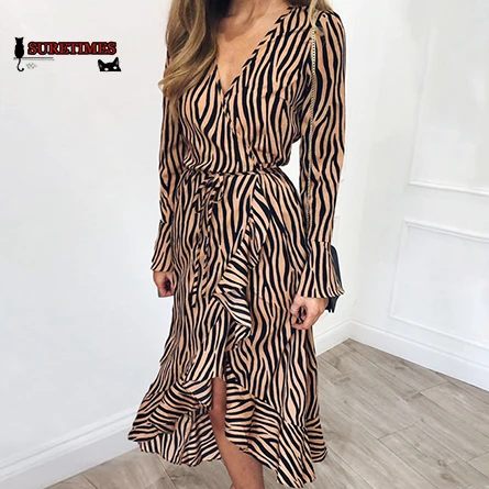 Summer Long Dresses 2019 Women Zebra Print Beach Chiffon Dress Casual Long Sleeve V Neck Ruffles Elegant Party Dresses Vestidos
Summer Long Dresses 2019 Women Zebra Print Beach Chiffon Dress Casual Long Sleeve V Neck Ruffles Elegant Party Dresses Vestidos